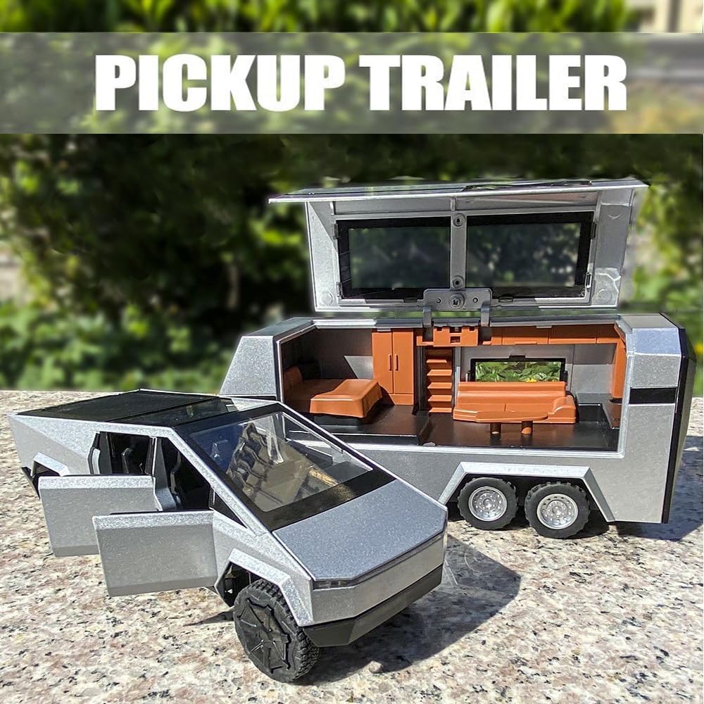 1:32 Diecast Tesla Pickup Truck With Bike & Trailer