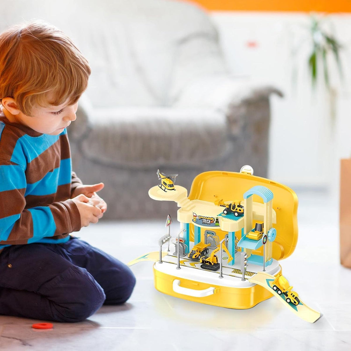 DIY Manual Parking Car Ramp Toy With Suitcase