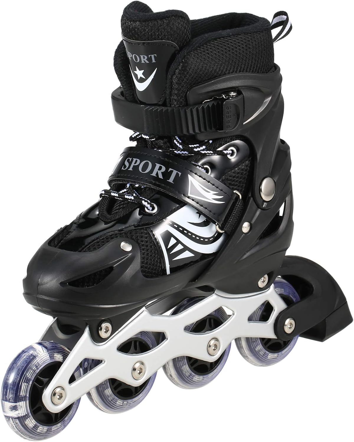 8* Inches Children's Four Wheel Roller Skating Shoes - Black