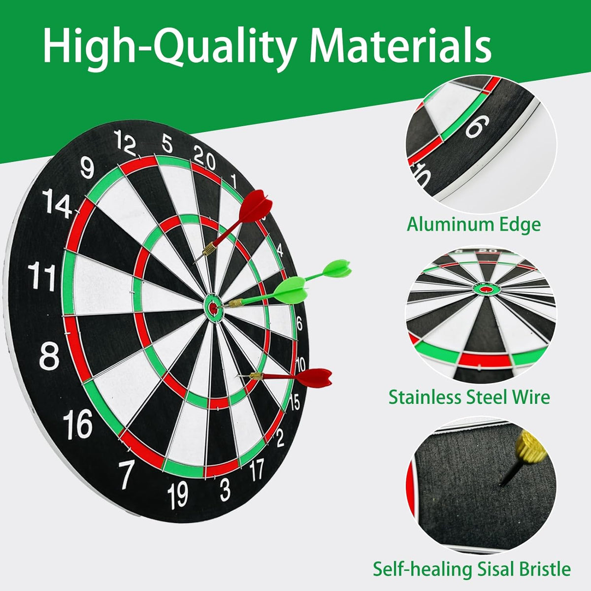 15" Professional & Leisure Double-Sided Dart Board - 6 Steel Tip Darts