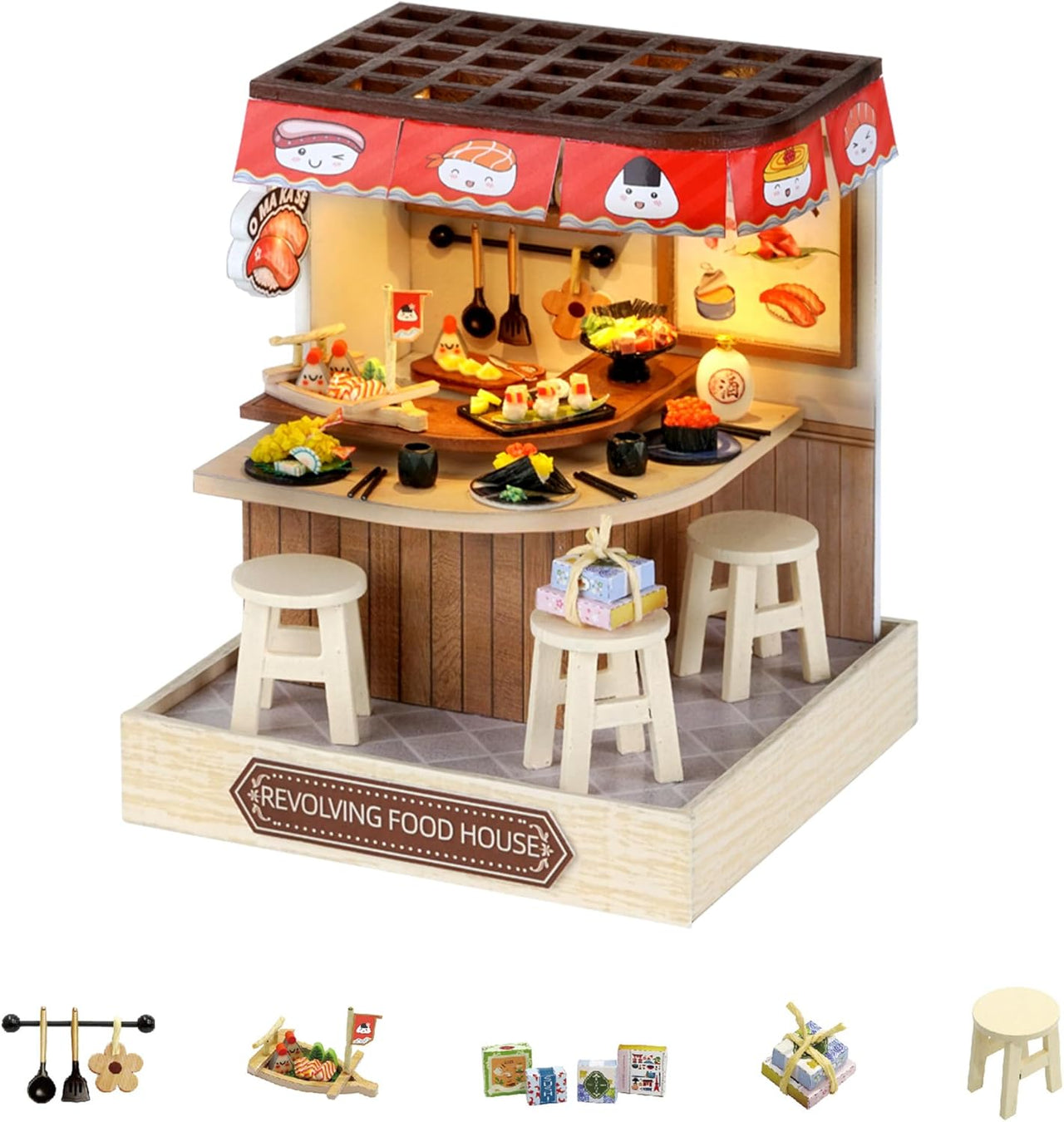 DIY Miniature Revolving Food House With LED Lights