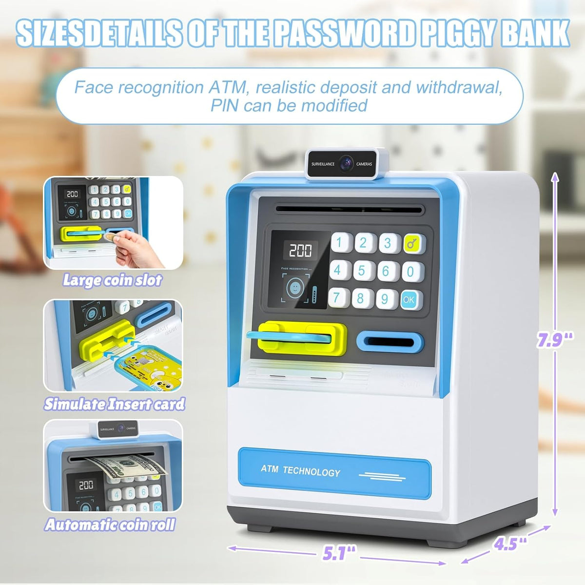 Face Recognition & Password Unlock ATM Machine - Blue