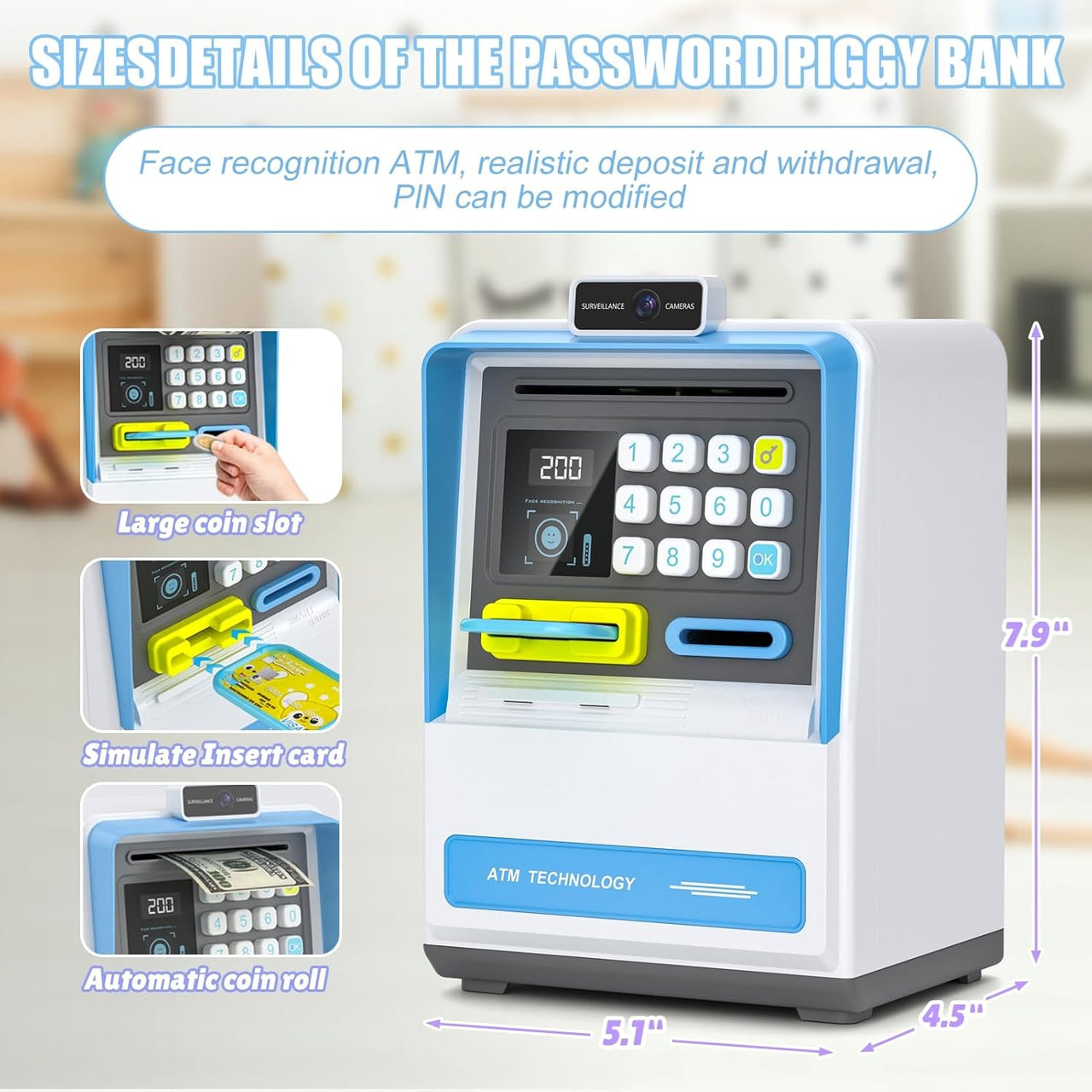 Face Recognition & Password Unlock ATM Machine - Blue