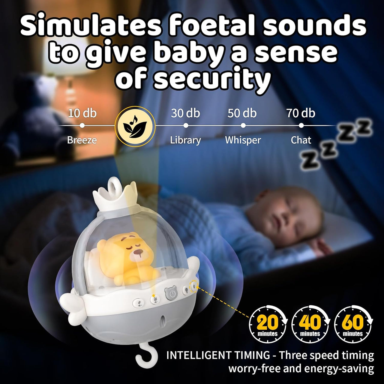 Remote Control Baby Projection Hanging Bed Bell Toy - Gray