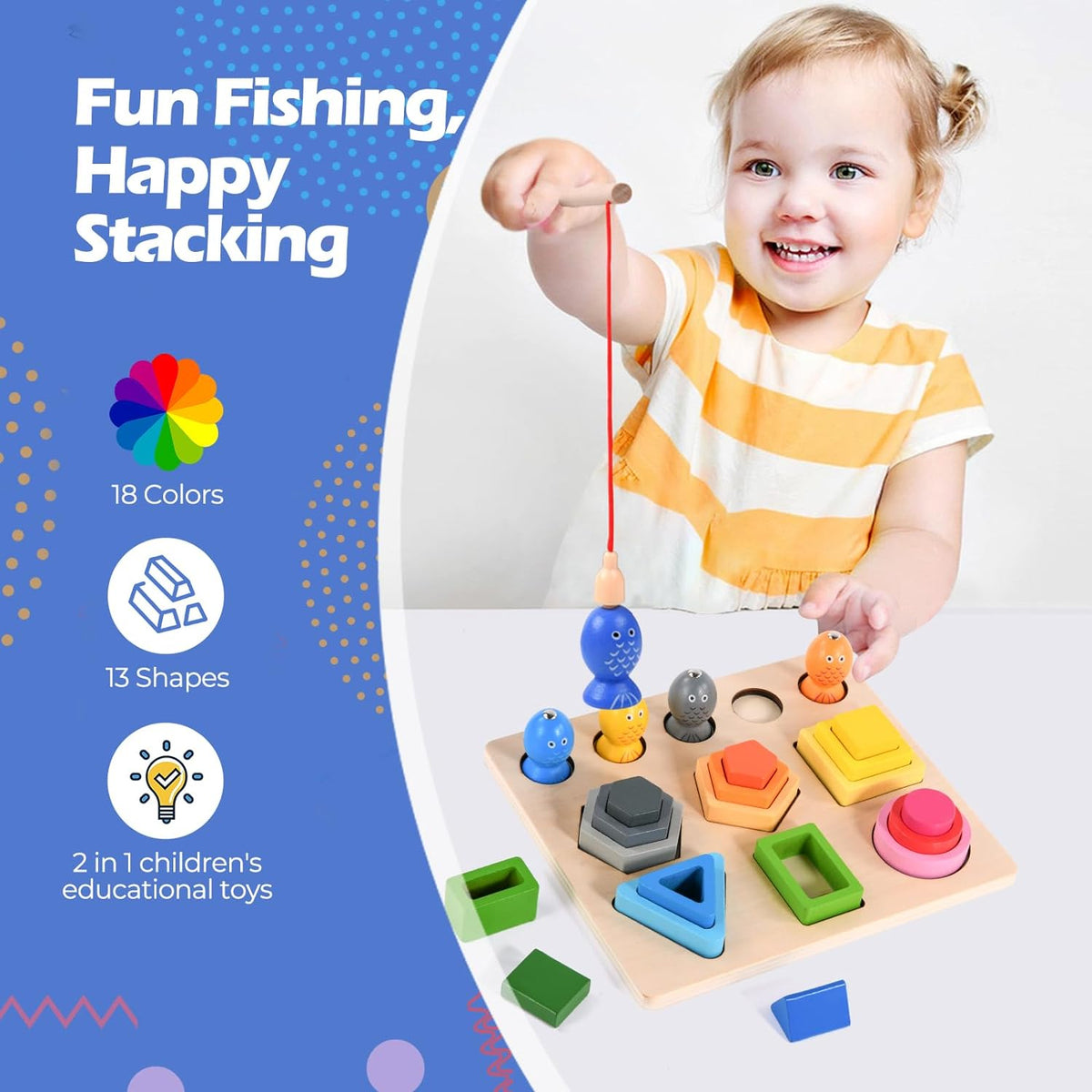 2in1 Wooden Color Sleeve Fishing Game
