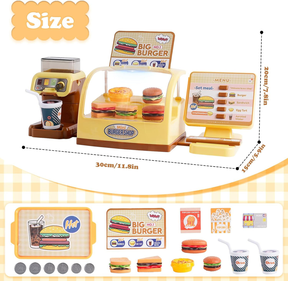 25Pcs Pretend Play Burger Shop With Coffee Machine