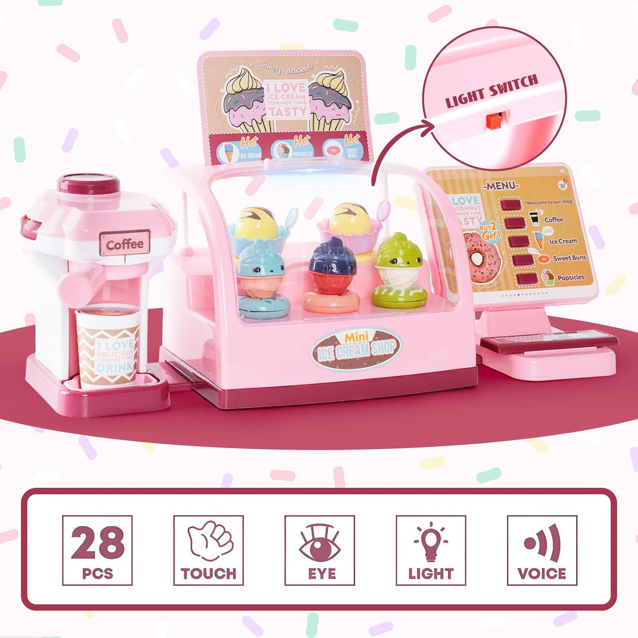 28Pcs Pretend Play Ice-Cream Shop With Coffee Maker