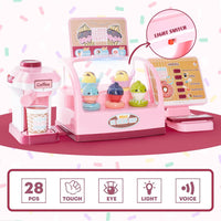 28Pcs Pretend Play Ice-Cream Shop With Coffee Maker
