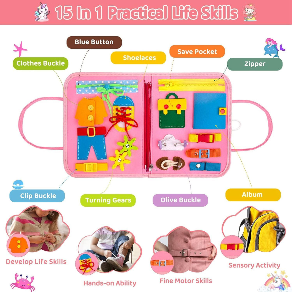 Montessori Unicorn 8 Pages Multi-functional Activity Busy Book