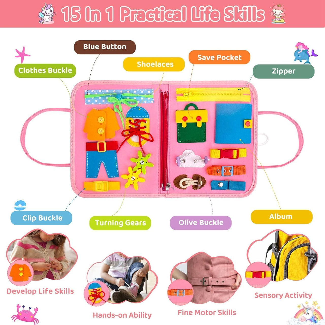 Montessori Unicorn 8 Pages Multi-functional Activity Busy Book