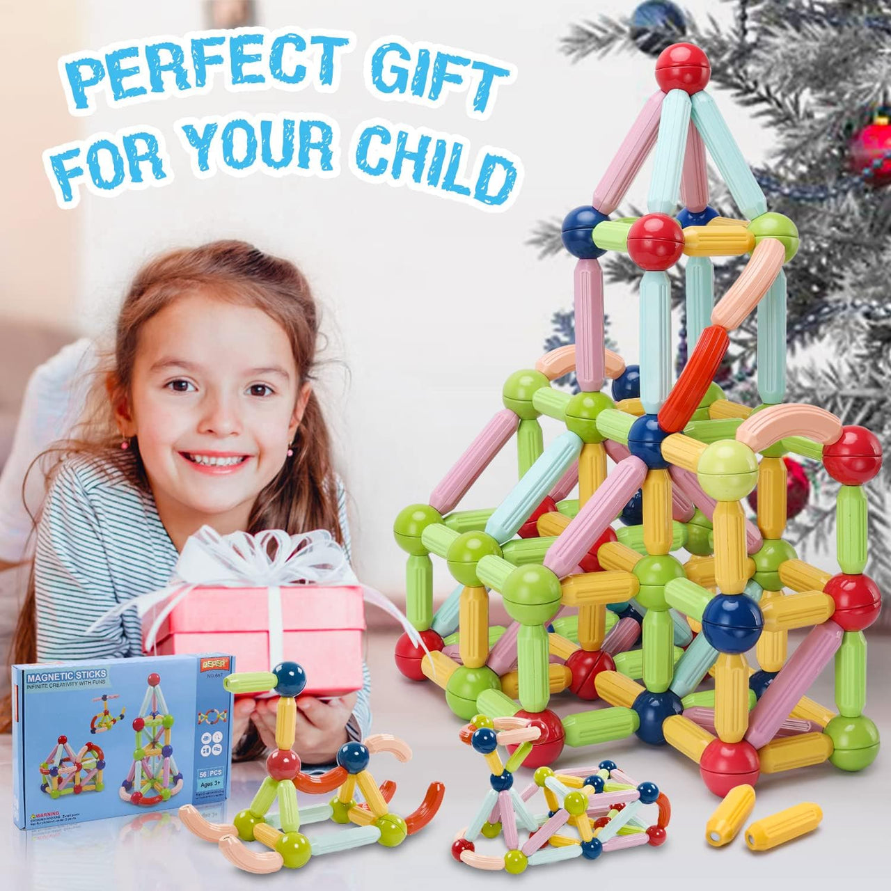 56 Pcs Magnetic Sticks Blocks