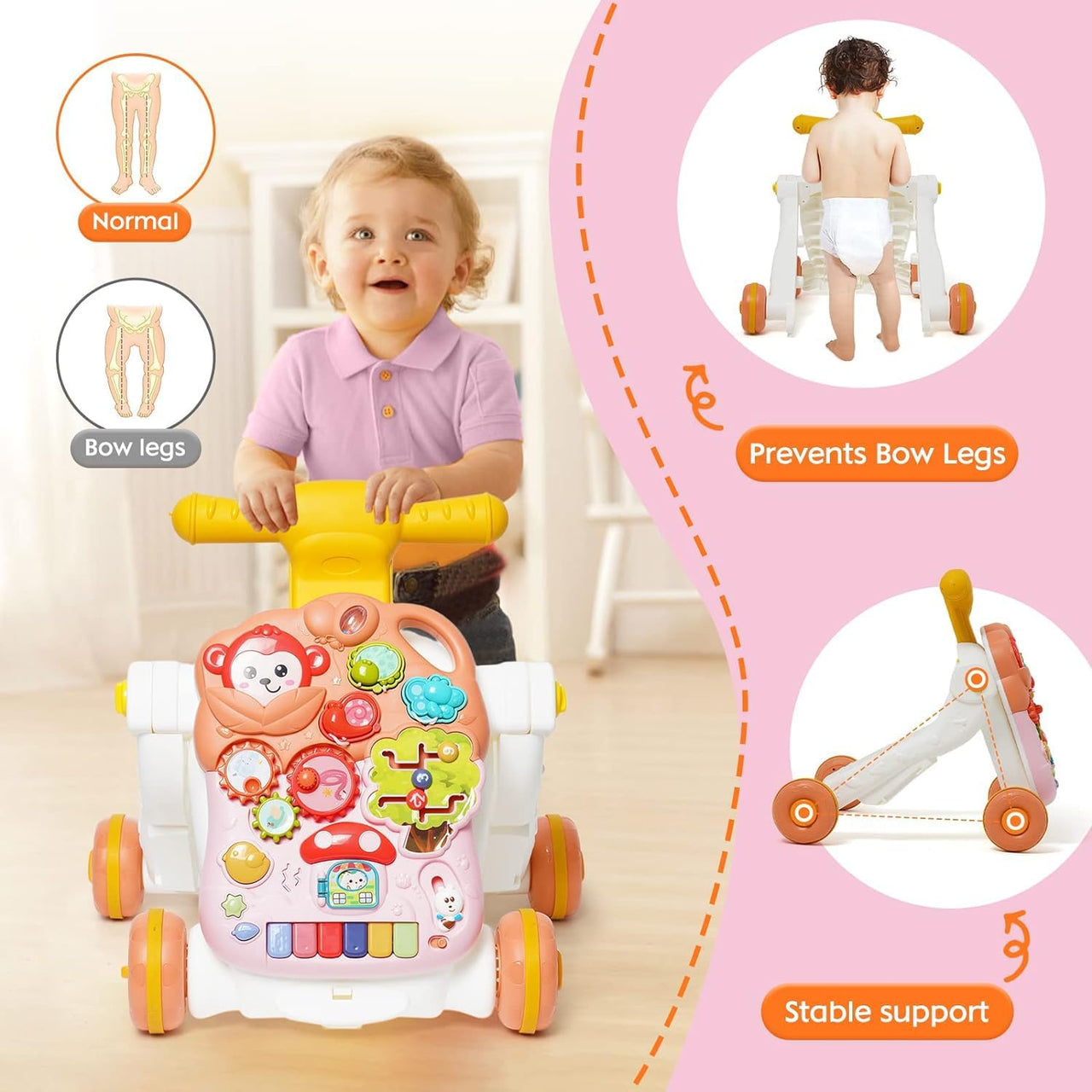 2in1 Baby Musical Walker & Activity Table - Red
