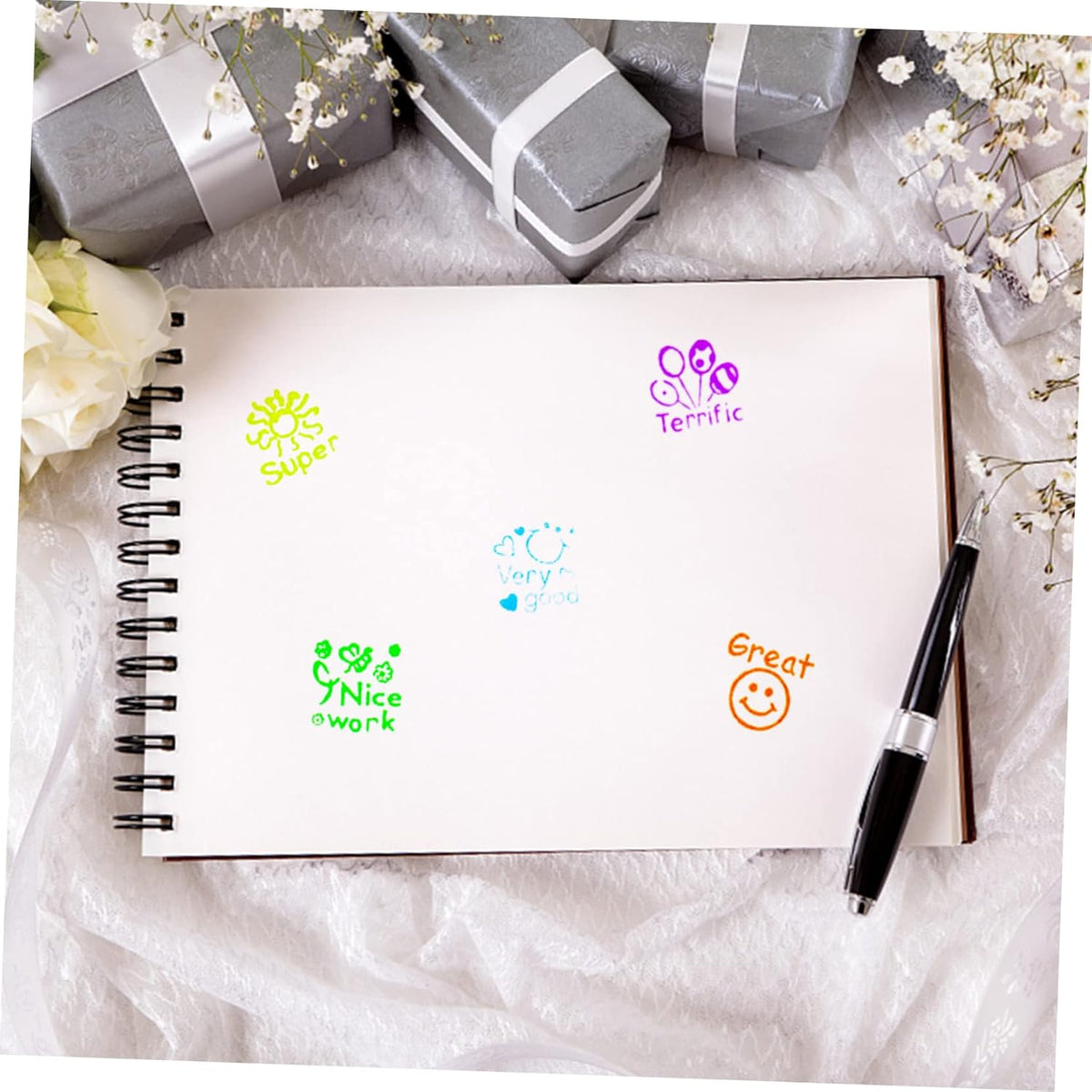 6Pcs Mini Self Inking Reward Stamp Set