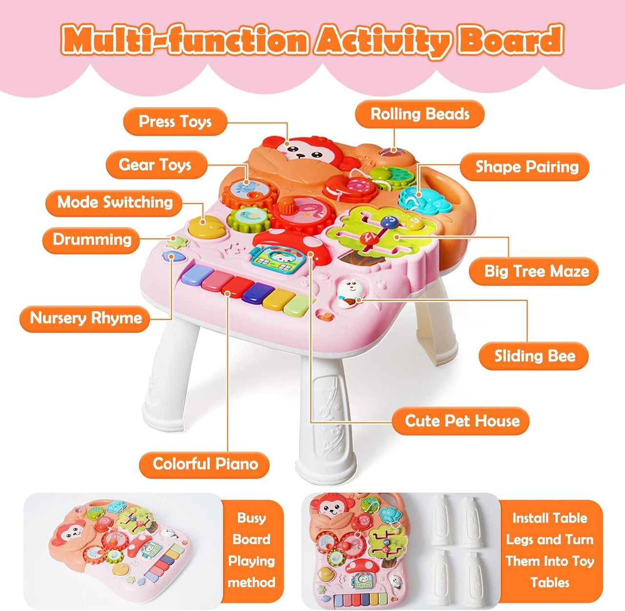 2in1 Baby Musical Walker & Activity Table - Red
