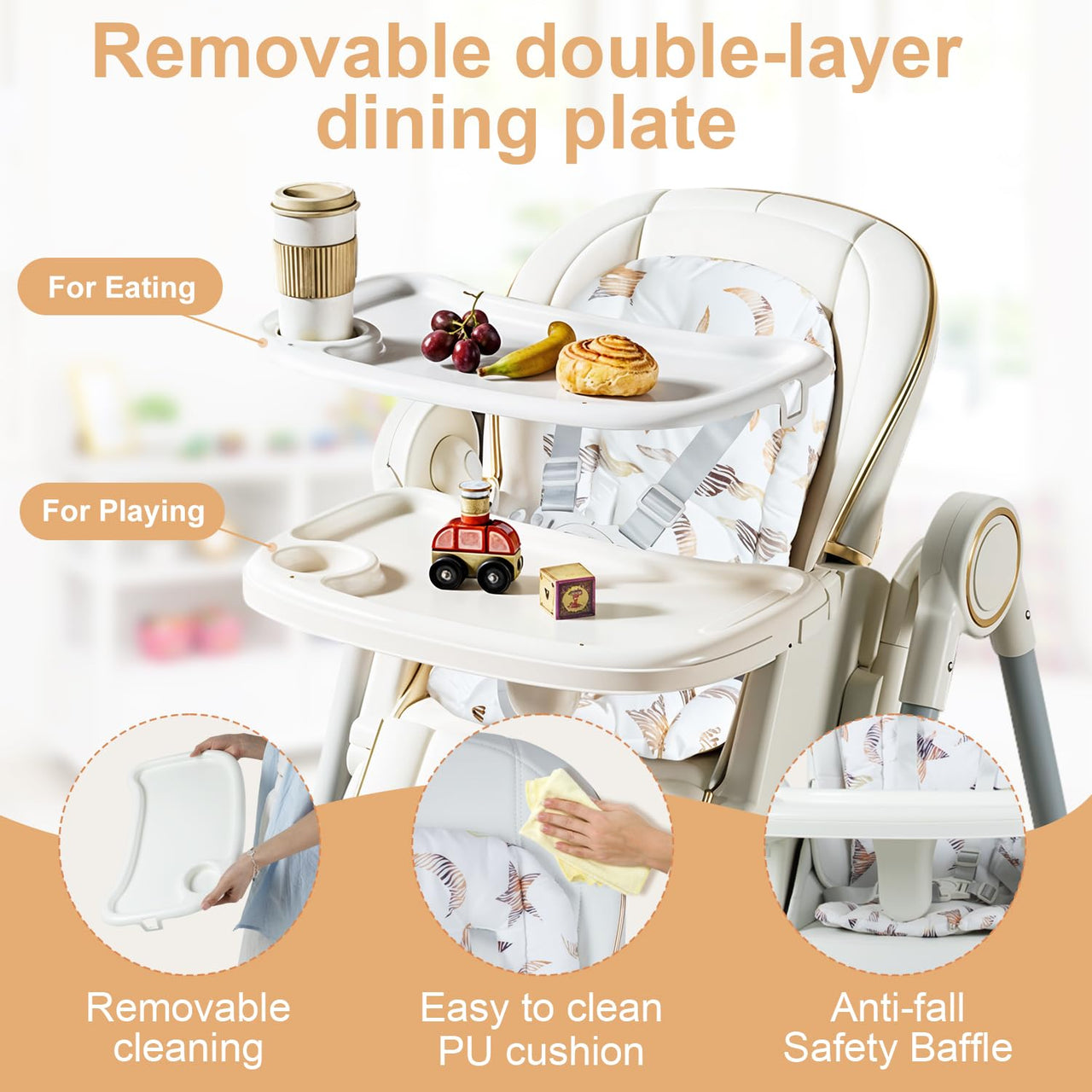 Portable Multi-functional Baby Swing Dining Chair - Beige