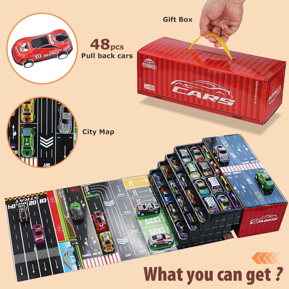 48Pcs Mini Pullback Cars Set With Storage Box