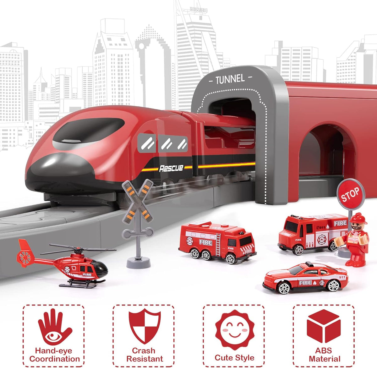 66Pcs  DIY Electric Fire Rescue Train Track Set