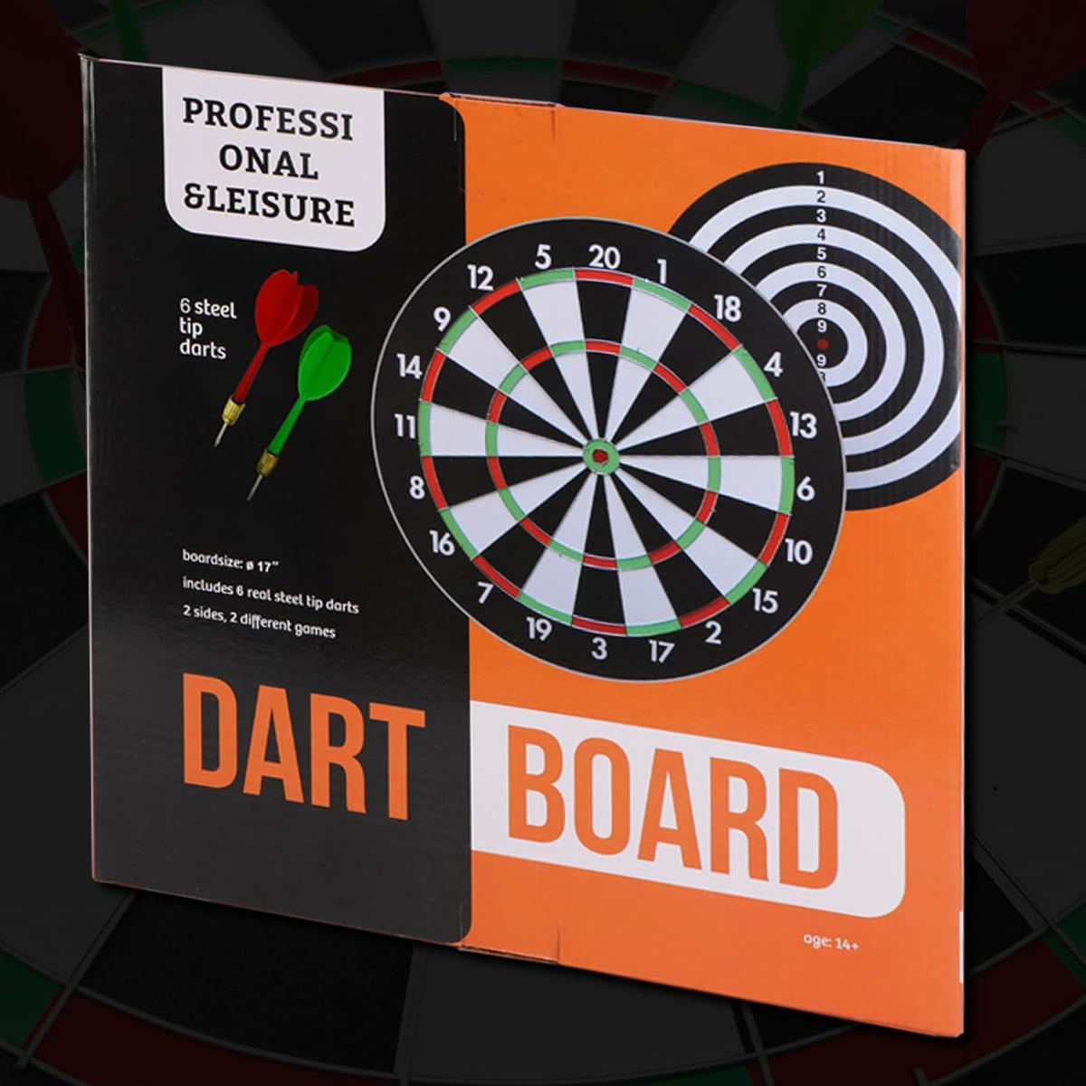 15" Professional & Leisure Double-Sided Dart Board - 6 Steel Tip Darts