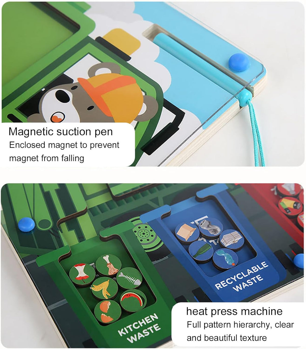 Kids Wooden Garbage Sorting Magnetic Pen Game