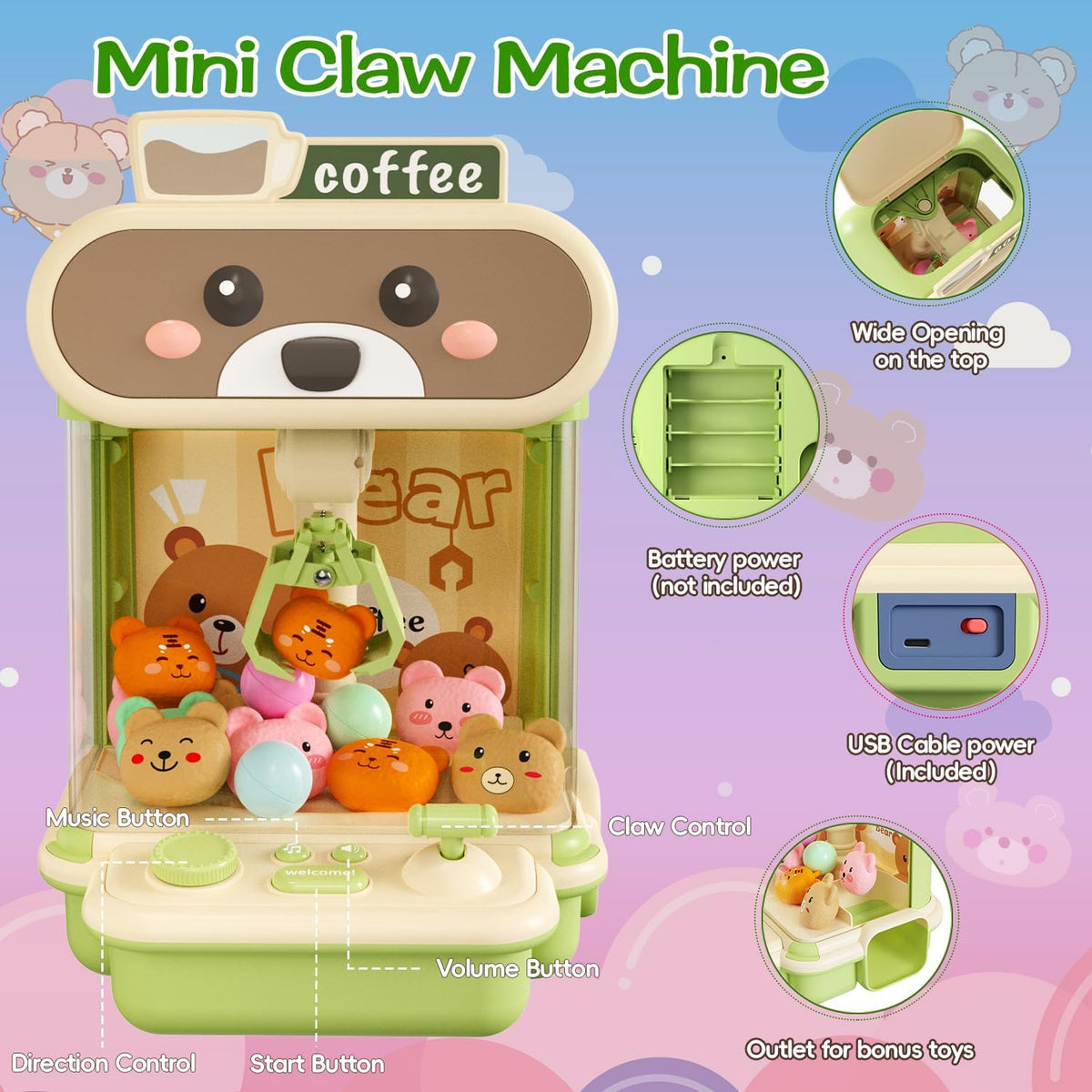 Kids Electric Coffee Bear Claw Machine