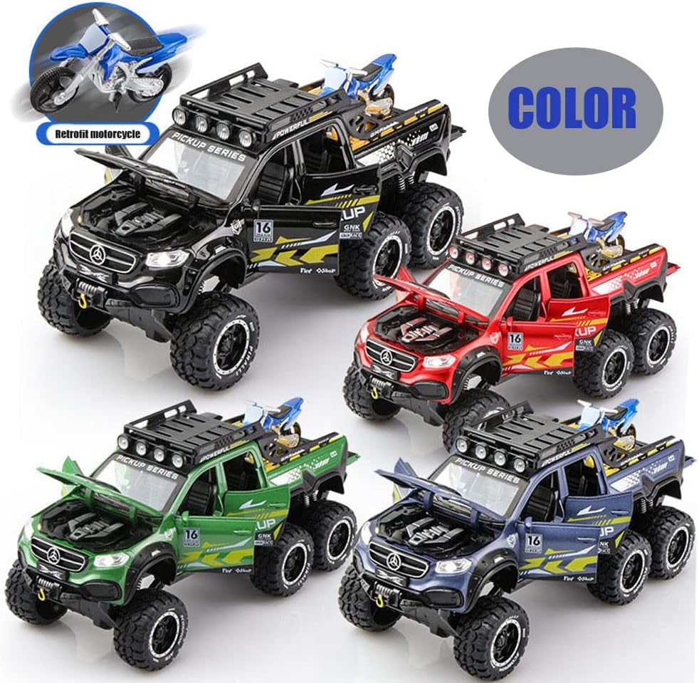 1:24 Diecast Mercedes X-Class 6X6 Pickup Truck With Mini Bike