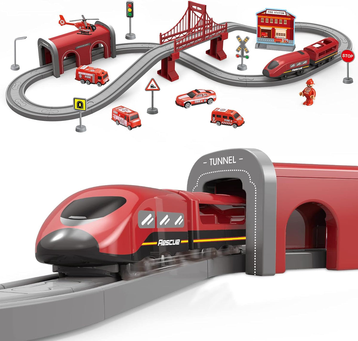 66Pcs  DIY Electric Fire Rescue Train Track Set