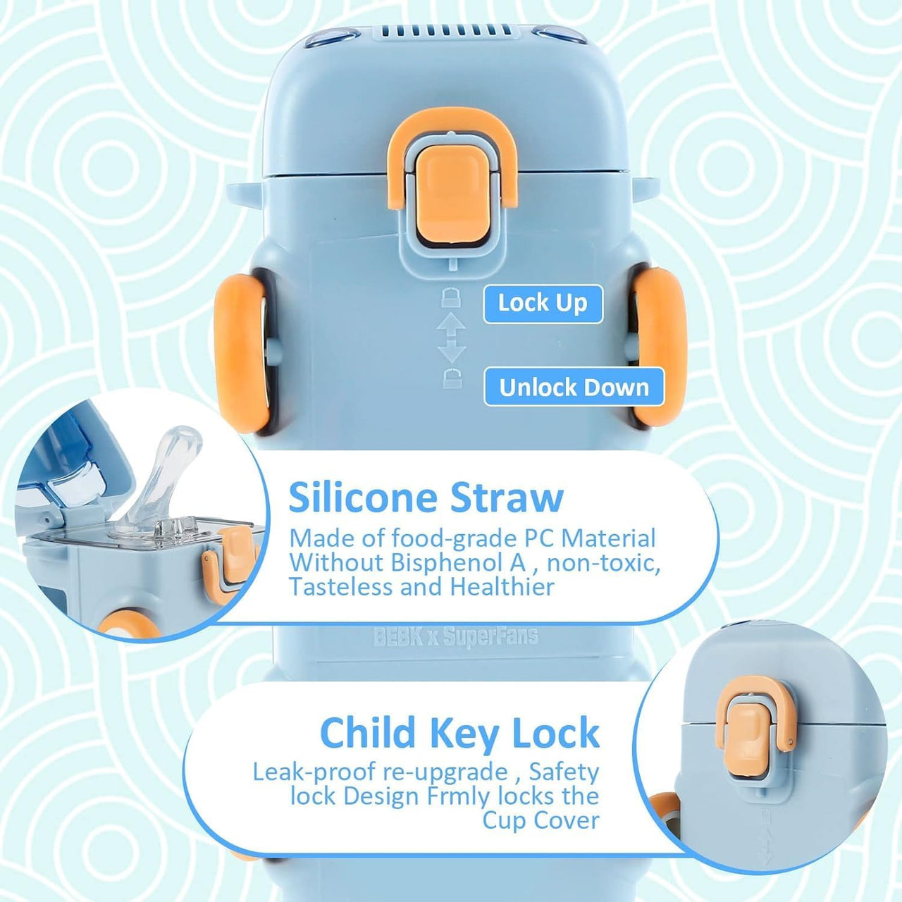 500ml Premium Cute Bus Design Kids Water Bottle - Blue