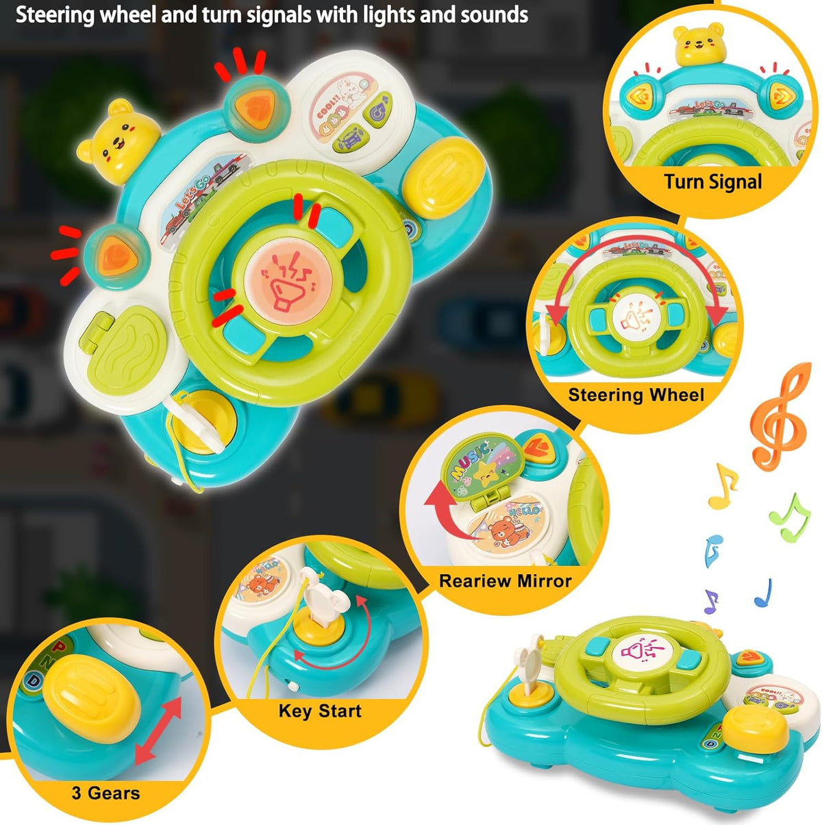 Multi-functional Kids Cute Musical Steering Wheel