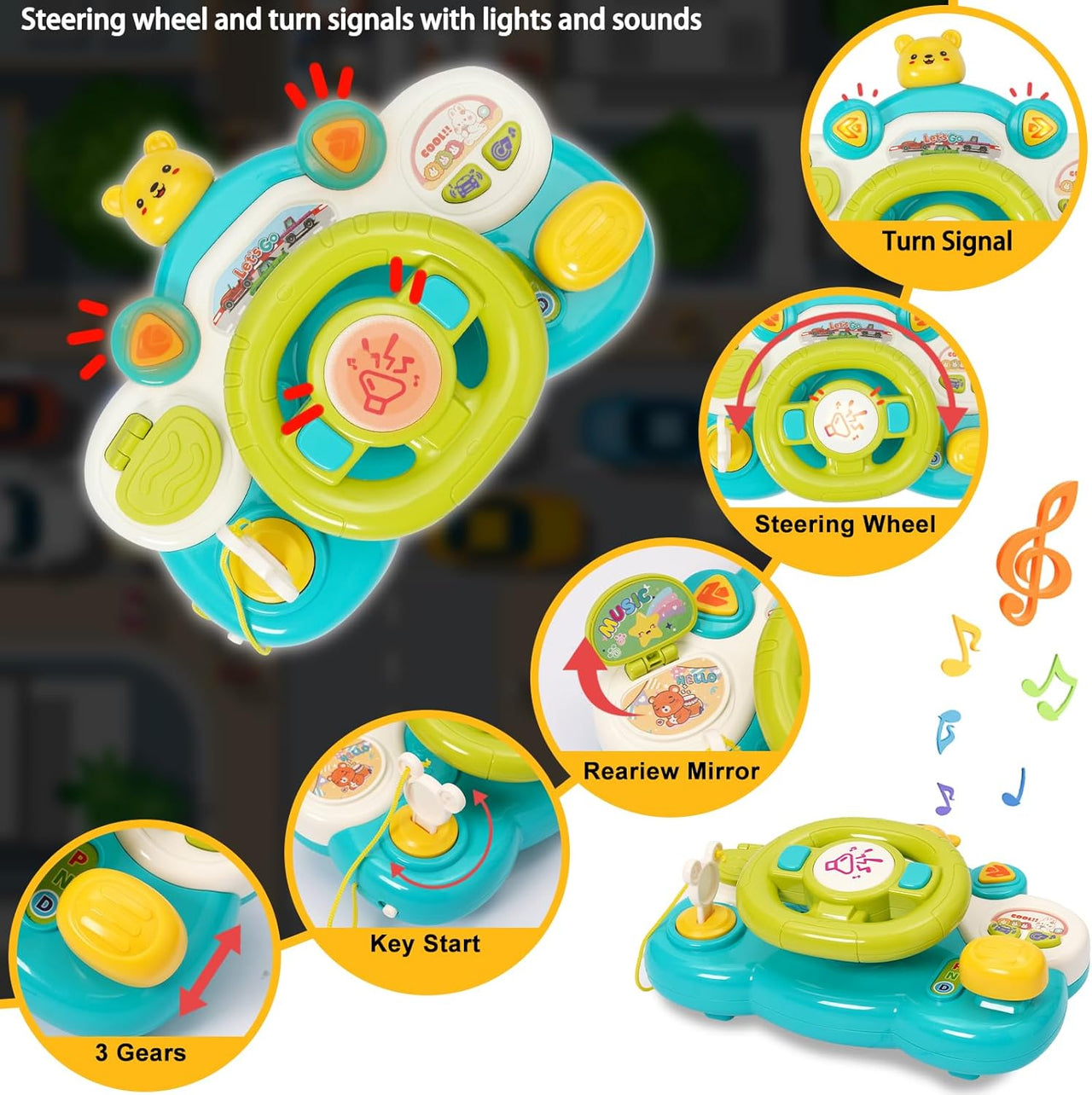 Multi-functional Kids Cute Musical Steering Wheel