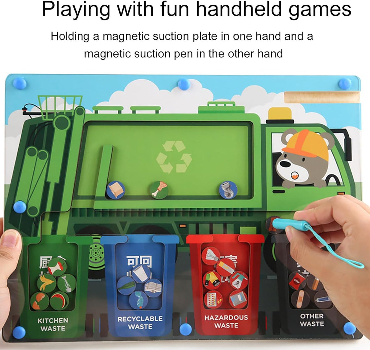 Kids Wooden Garbage Sorting Magnetic Pen Game