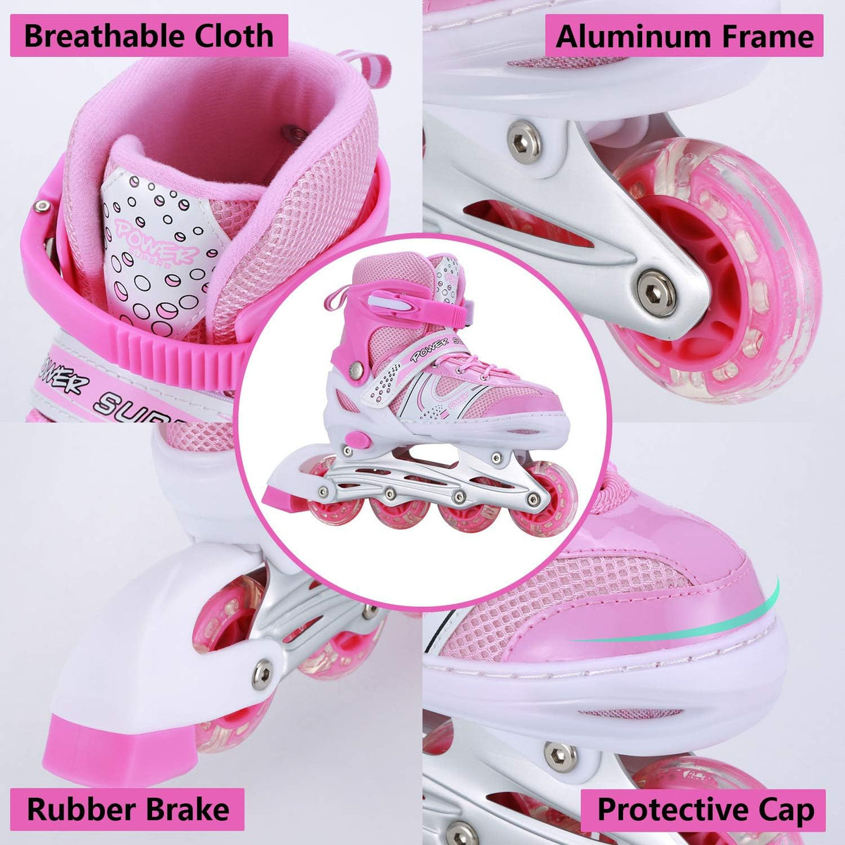 8* Inches Kids Four Wheel Roller Skating Shoes - Pink
