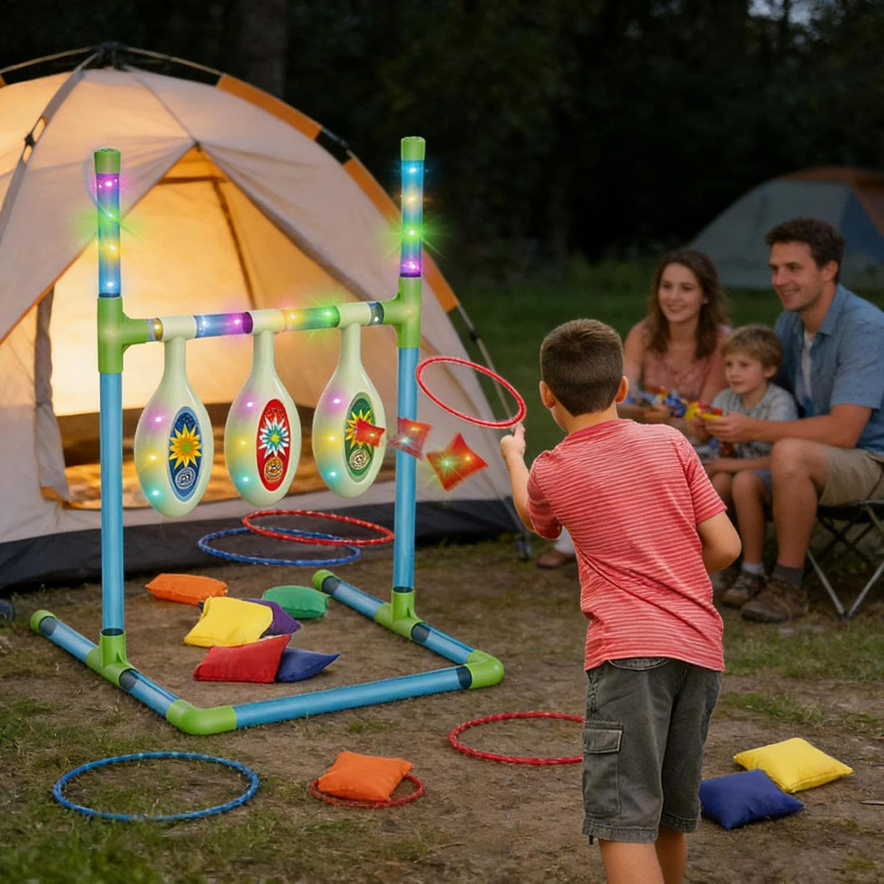2in1 Light-up Ring Toss & Bean Bag Throwing Game