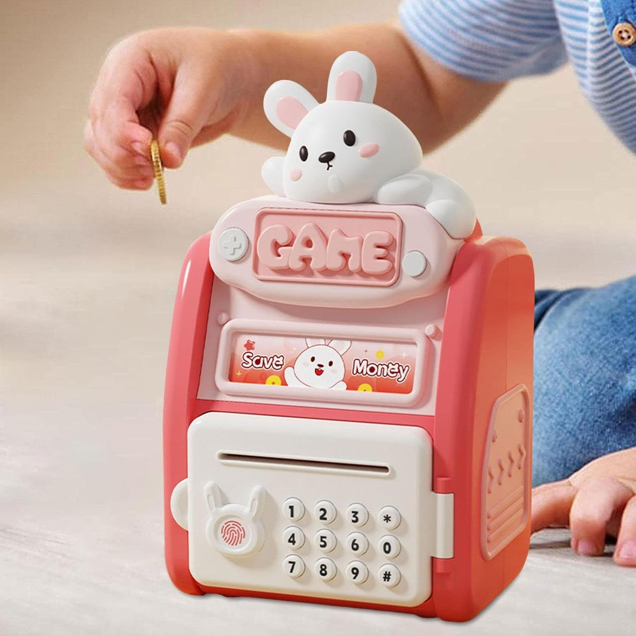 Kids Rabbit Fingerprint & Password Unlock ATM Machine