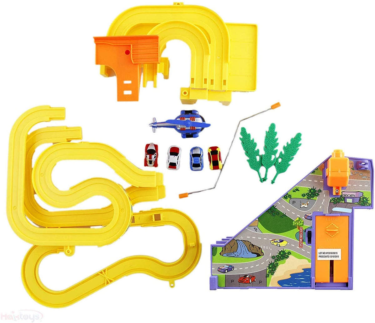 Track Racer Race Cars Playset with Helicopter
