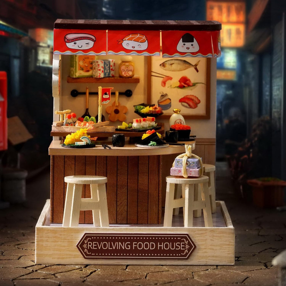 DIY Miniature Revolving Food House With LED Lights