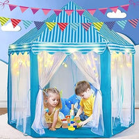 Prince Castle Play Tent House With Fairy Lights - Blue