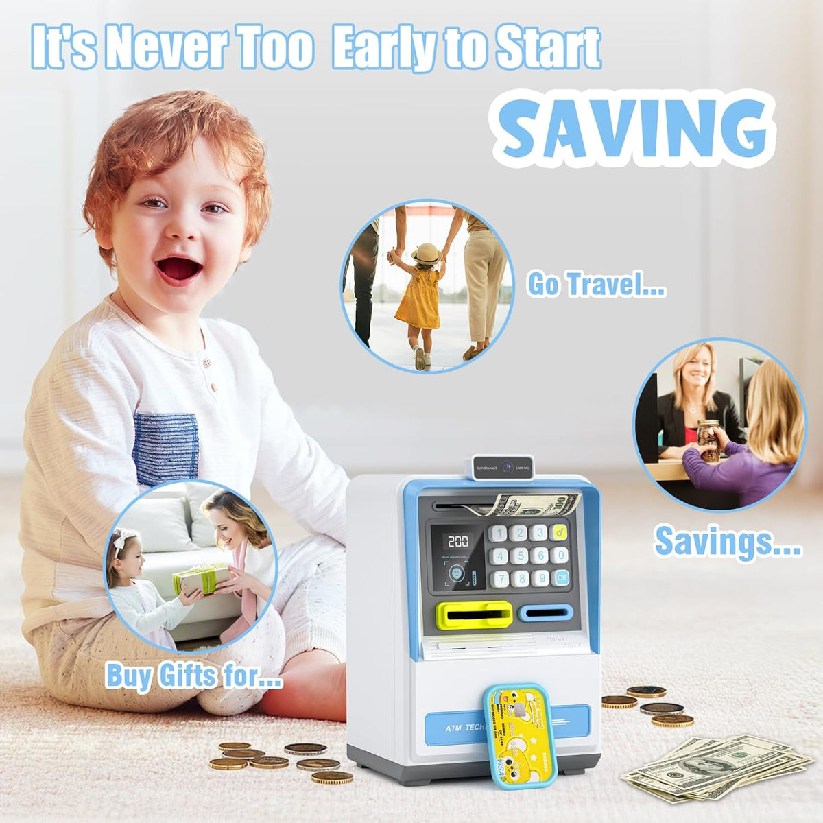 Face Recognition & Password Unlock ATM Machine - Blue