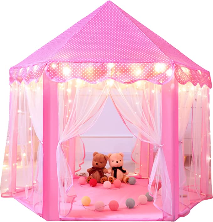 Princess Castle Hexagon Tent House with Fairy Lights