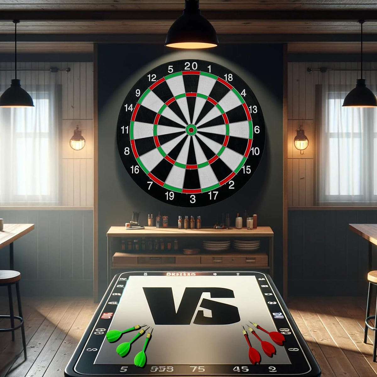 15" Professional & Leisure Double-Sided Dart Board - 6 Steel Tip Darts