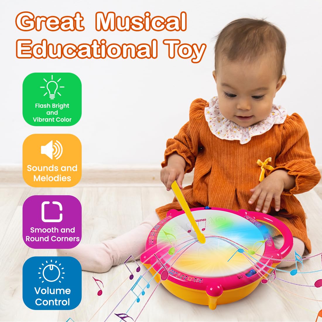 Multi-Coloured Flash Musical Drum Toy