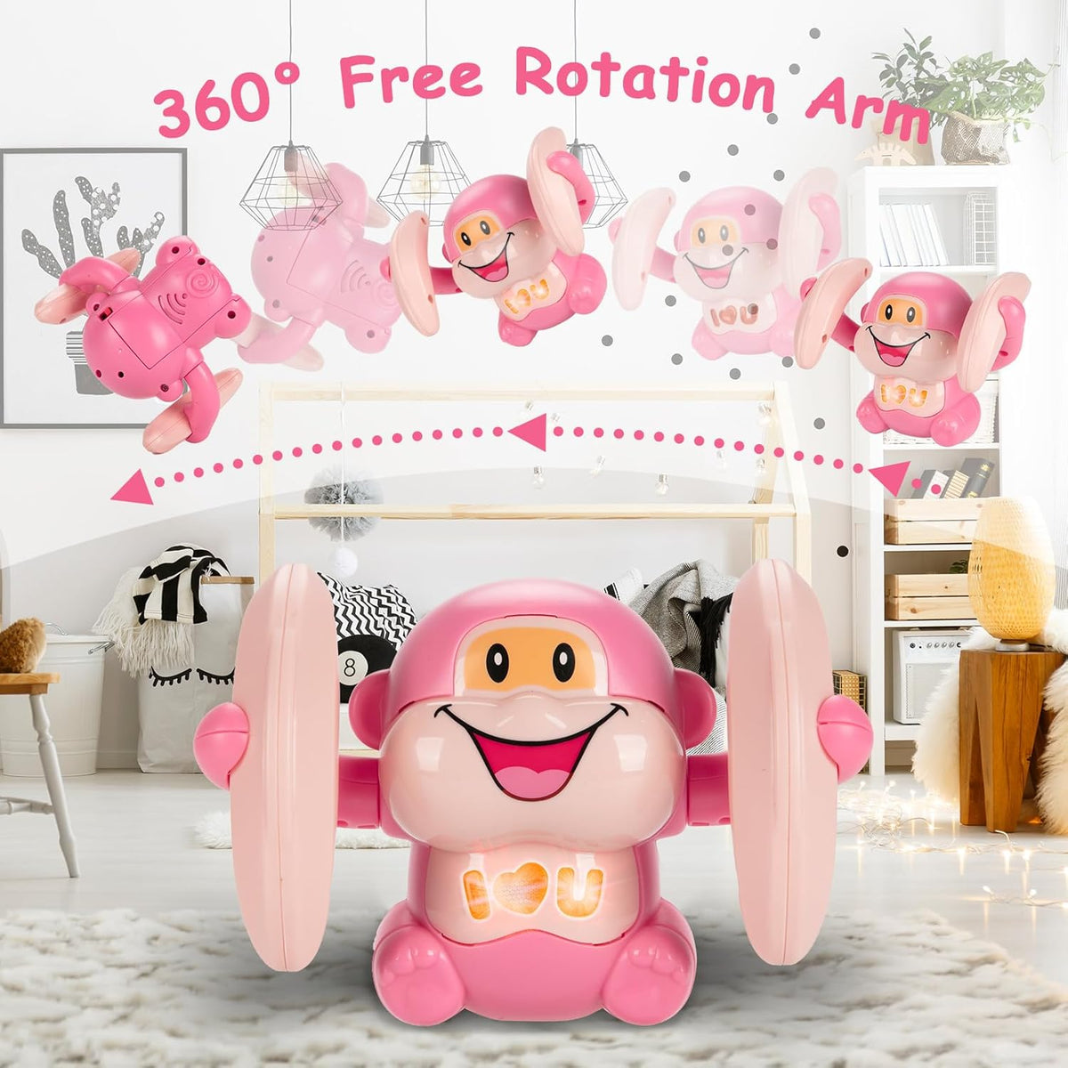 Electric Tumbling Monkey With Light & Music - Pink