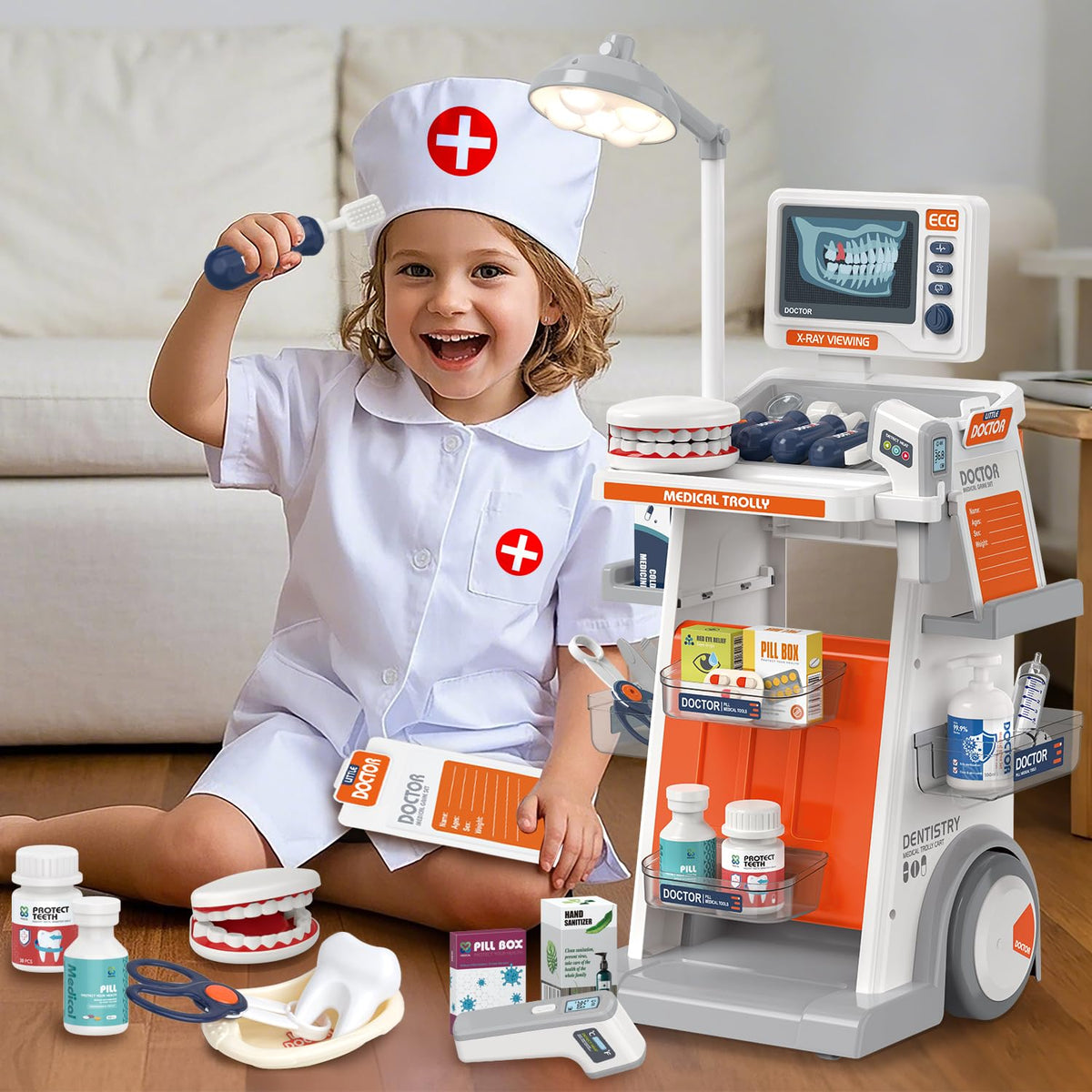 30Pcs Kids Dentist Medical Trolley With Light & Sound
