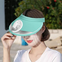 Rechargeable Rotating Fan Hat With Light