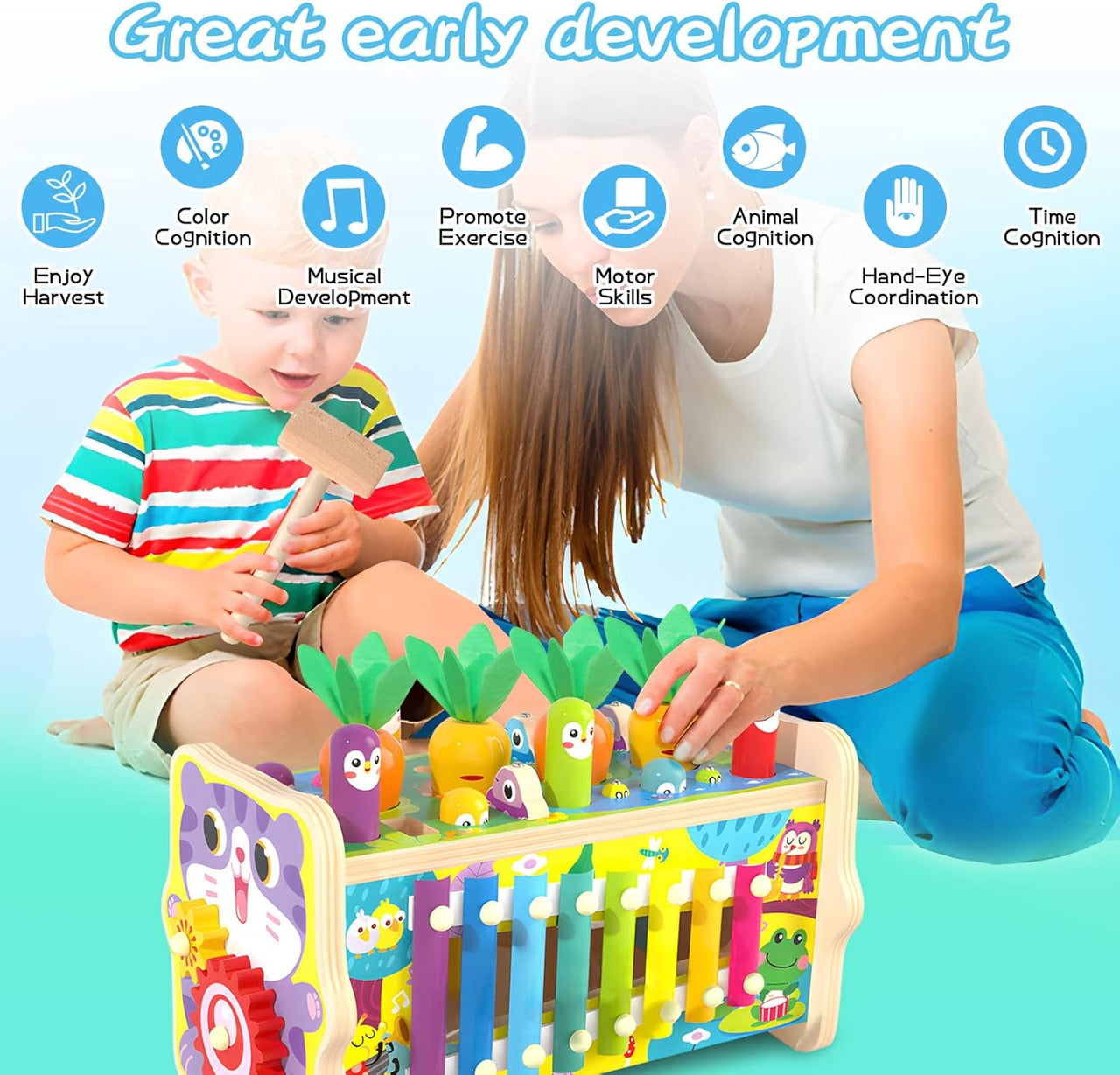 8in1 Wooden Multi-functional Fishing Harvest Turnips Game