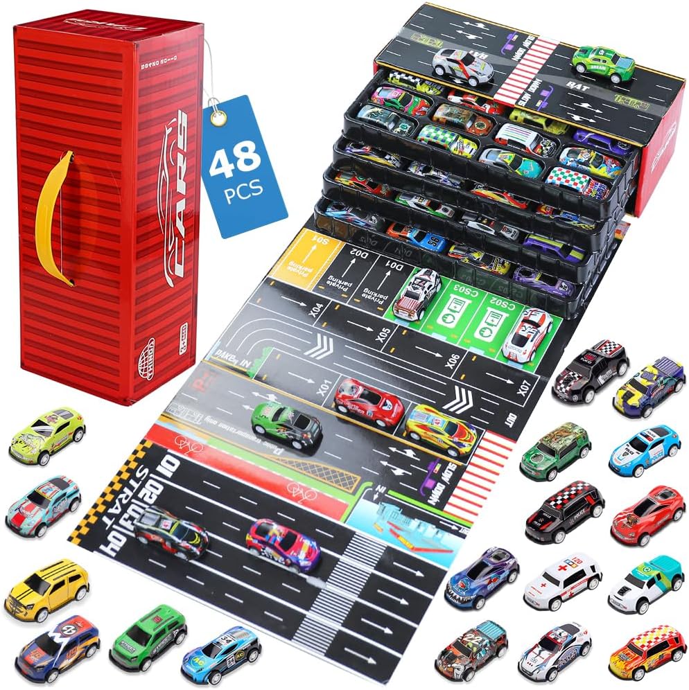 48Pcs Mini Pullback Cars Set With Storage Box