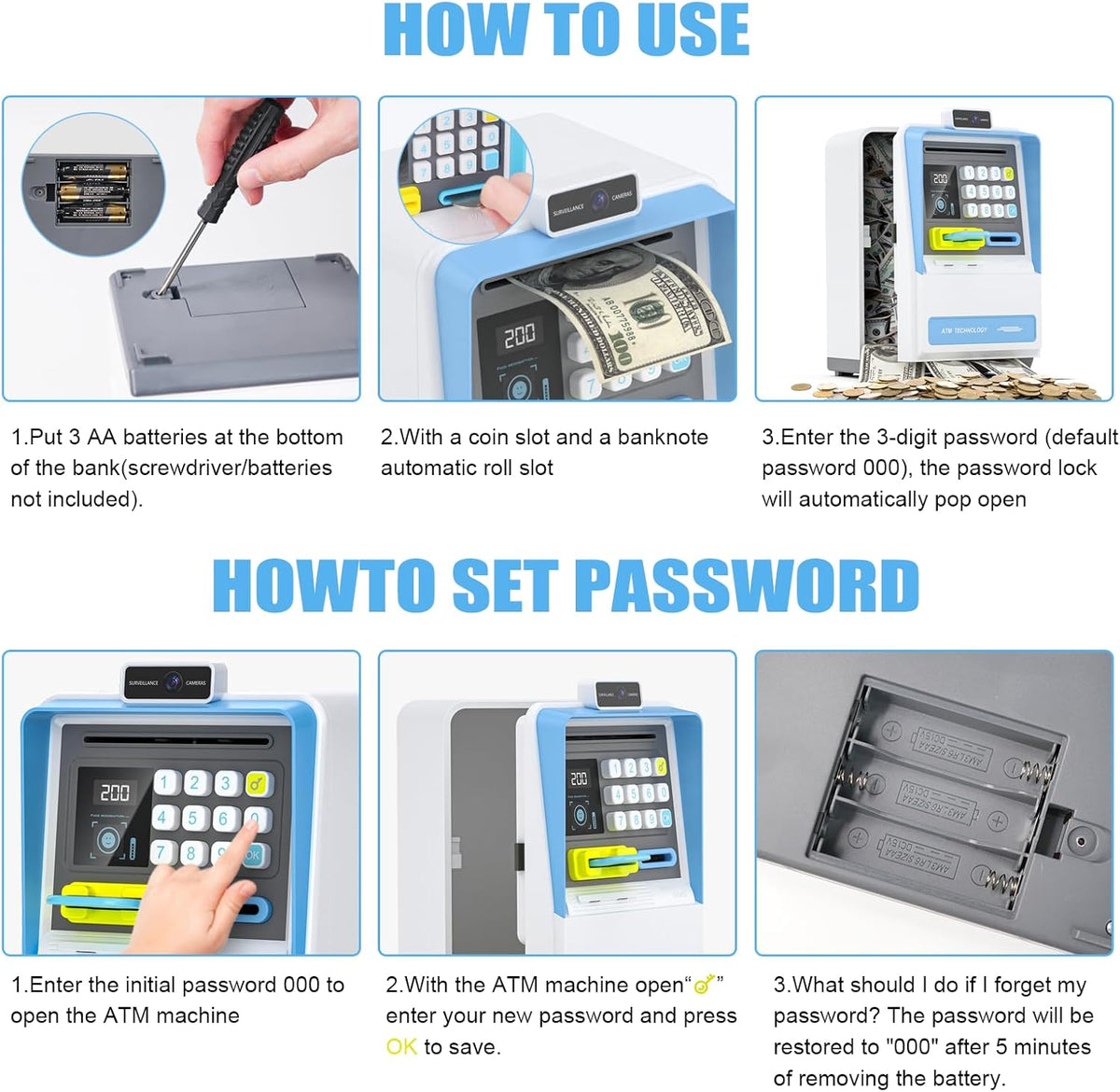 Face Recognition & Password Unlock ATM Machine - Blue