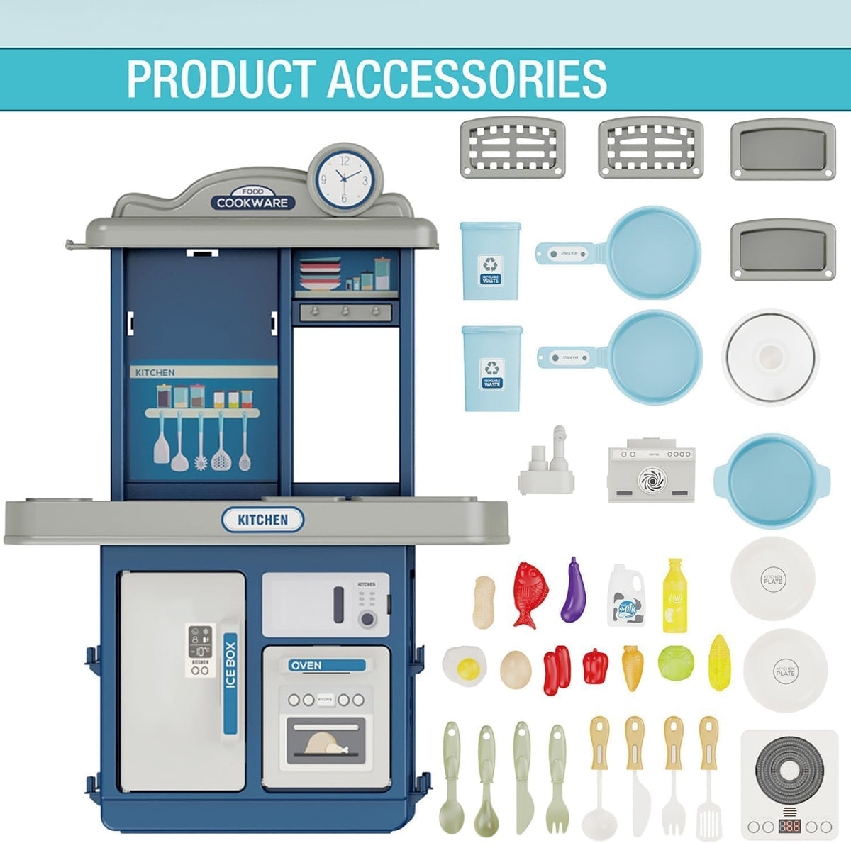 38Pcs DIY Mini Kitchen Play House Set - Blue