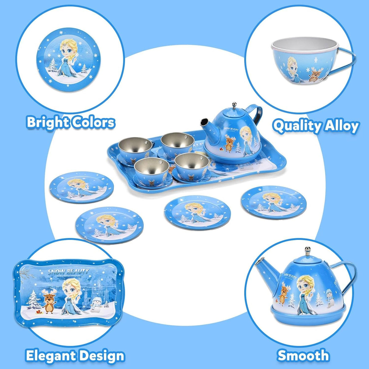 18Pcs Snow Beauty Metal Tea Set For Kids