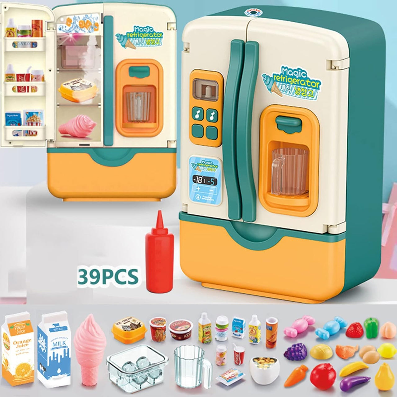 39Pcs Multi-functional Pretend Fridge With Spray