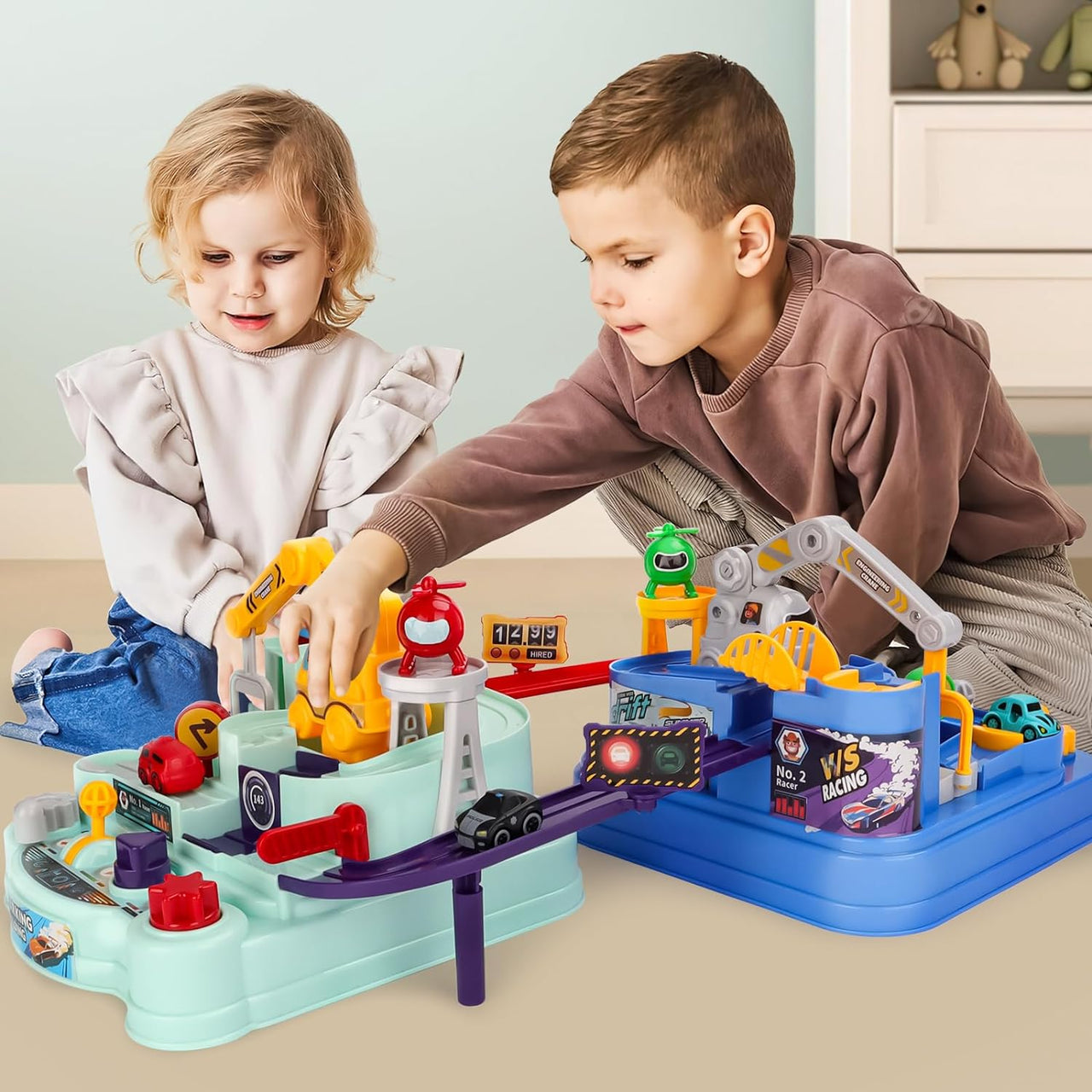 Manual Car Adventure Dual Version Track Set - 4Pcs Assorted Cars